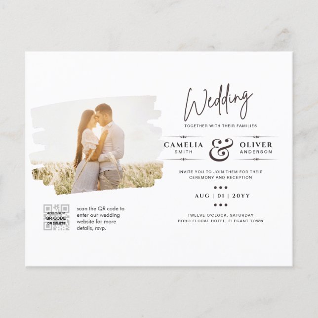 BUDGET PHOTO QR CODE Wedding Invite RSVP Details Flyer (Front)