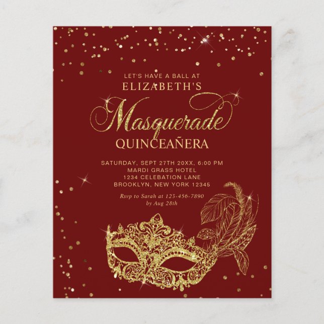 BUDGET Photo Red Gold Masquerade Quinceañera (Front)