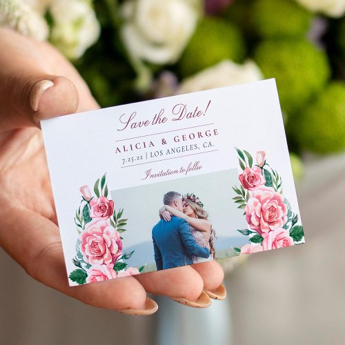 Budget photo romantic floral wedding save the date note card