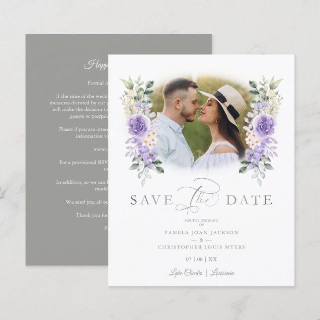 Budget Photo Romantic Purple Shades Wreath Wedding (Front/Back)