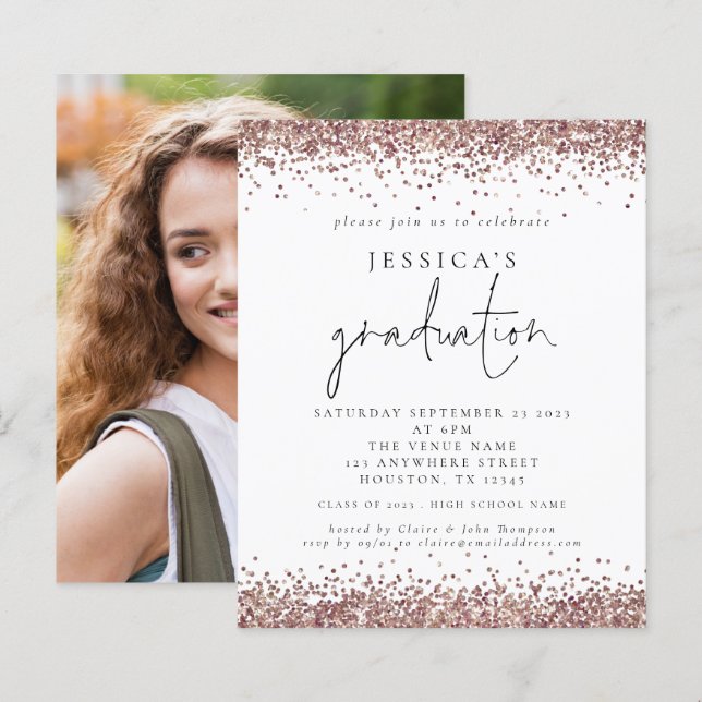 Budget Photo Rose Gold Glitter 2024 Graduation  (Front/Back)