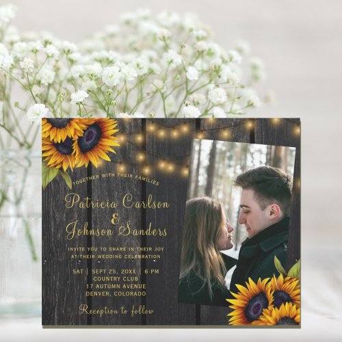 Budget photo rustic sunflower wedding invitation