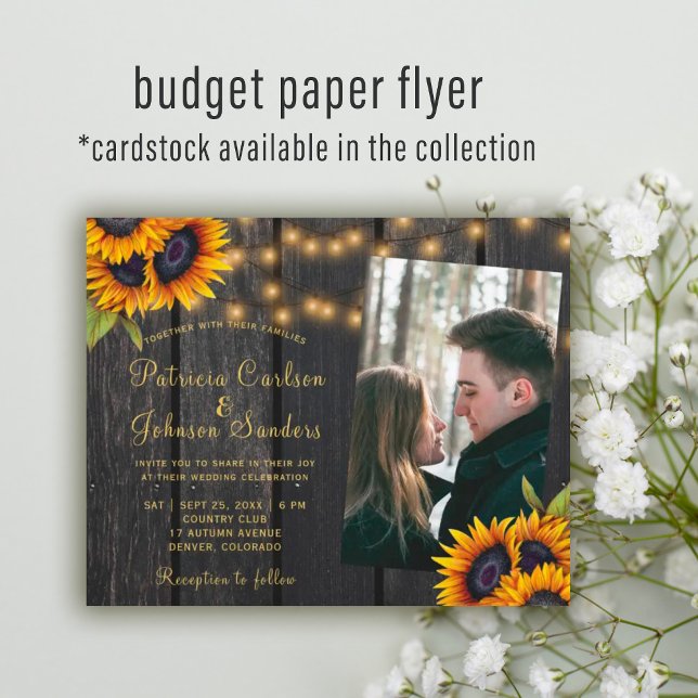 Budget photo rustic sunflower wedding invitation flyer (Creator Uploaded)