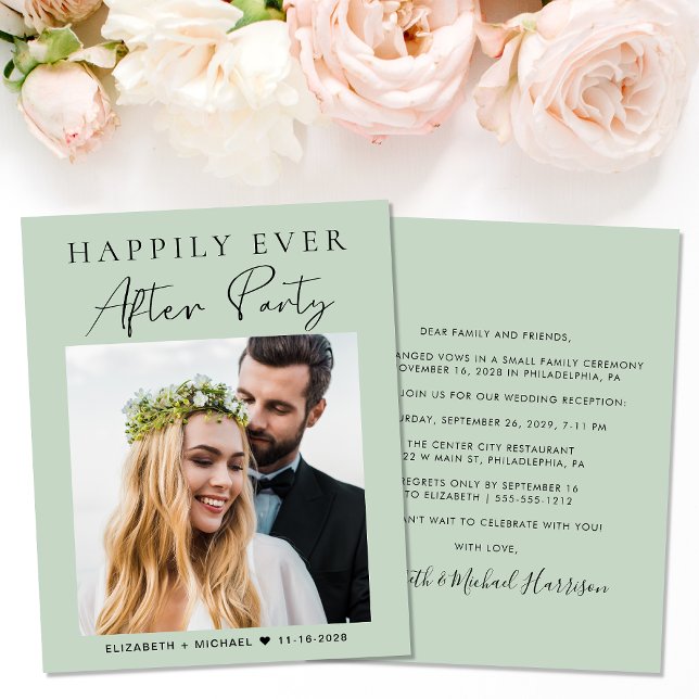 Budget Photo Sage Wedding Reception Invitation (Your love story deserves a grand celebration!)