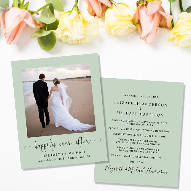 Budget Photo Sage Wedding Reception Invitation (Creator Uploaded)