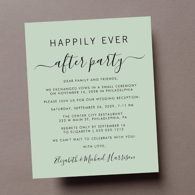Budget Photo Sage Wedding Reception Invitation (A chic budget-friendly Happily Ever After Party invitation for your wedding celebration)