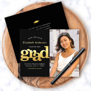Budget Photo Save Date Black Gold Graduate Invite