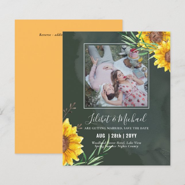 BUDGET Photo Save Date or Wedding Rustic Sunflower (Front/Back)