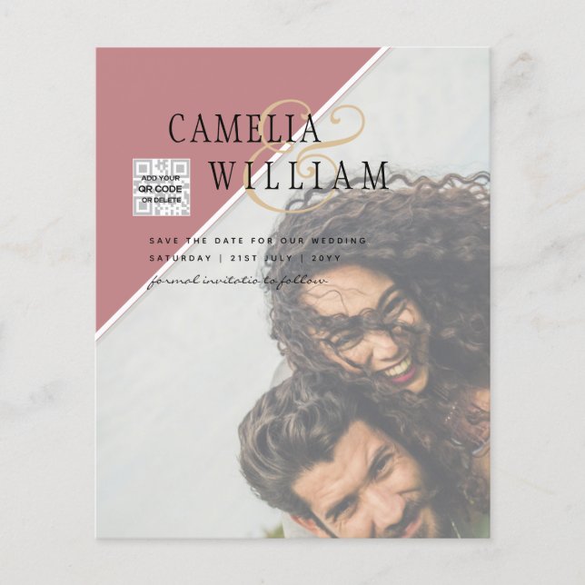 BUDGET PHOTO SAVE DATE QR CODE RSVP Dusty ROSE Flyer (Front)