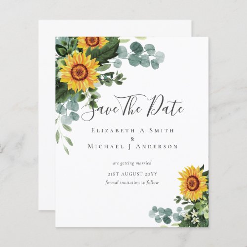 BUDGET  Photo Save Date Rustic SUNFLOWERS Greenery