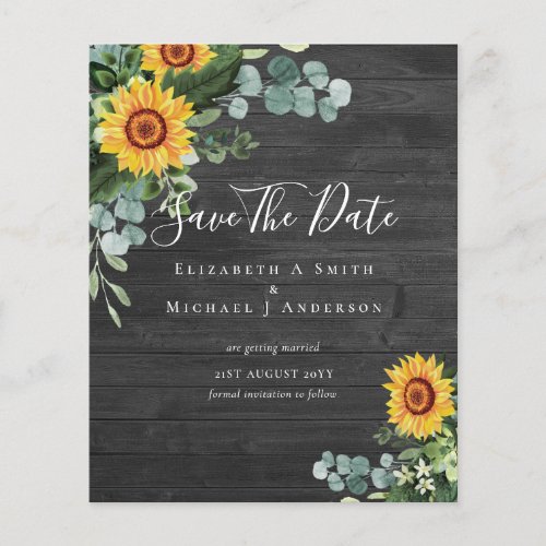 BUDGET  Photo Save Date Rustic SUNFLOWERS Greenery Flyer