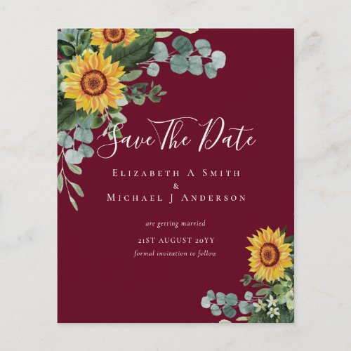BUDGET  Photo Save Date Rustic SUNFLOWERS Greenery Flyer