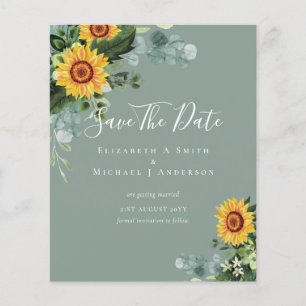 BUDGET Photo Save Date Rustic SUNFLOWERS Greenery Flyer