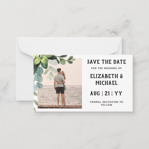 BUDGET Photo Save Dates Greenery Eucalyptus Note Card