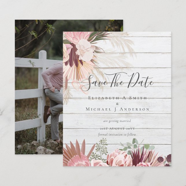 BUDGET PHOTO SAVE DATES - Pampas Grass Burgundy (Front/Back)