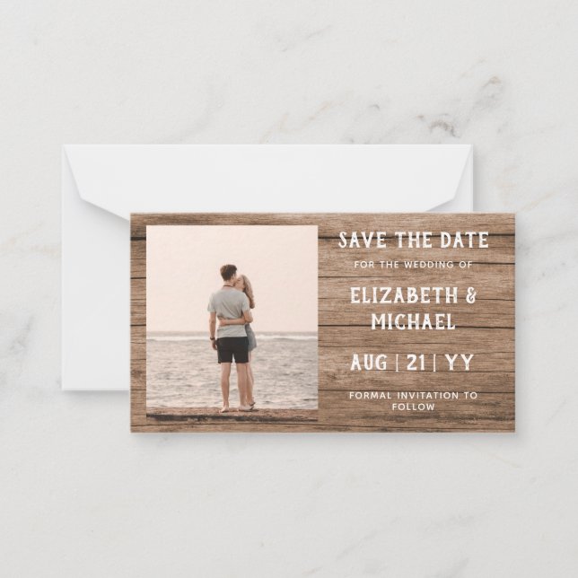 BUDGET Photo Save Dates Rustic Wood Note Car (Front)