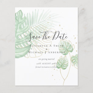 BUDGET Photo SAVE DATES Topical Leaves Gold Flyer