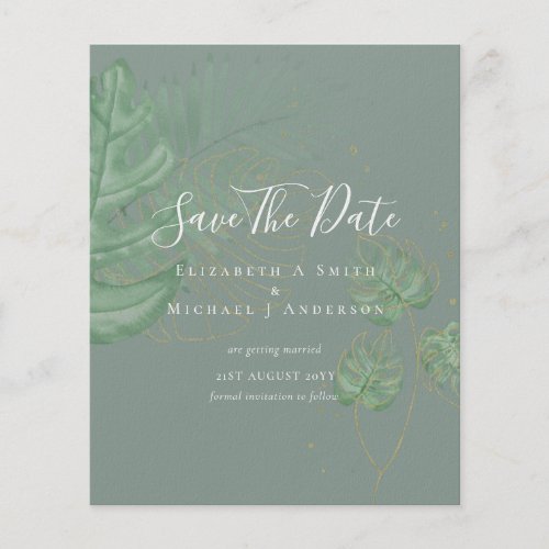 BUDGET Photo SAVE DATES Topical Leaves Gold Flyer