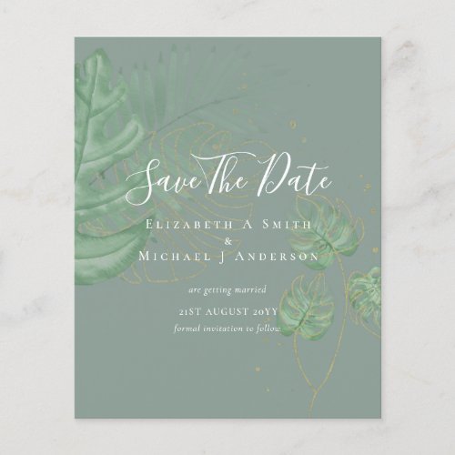 BUDGET Photo SAVE DATES Topical Leaves Gold Flyer