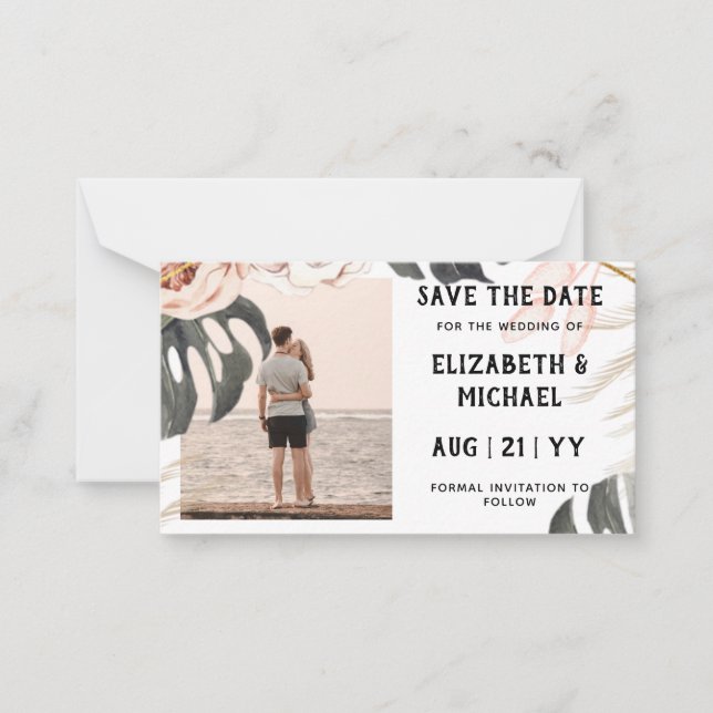 BUDGET Photo Save Dates Tropical Beach Note Card (Front)