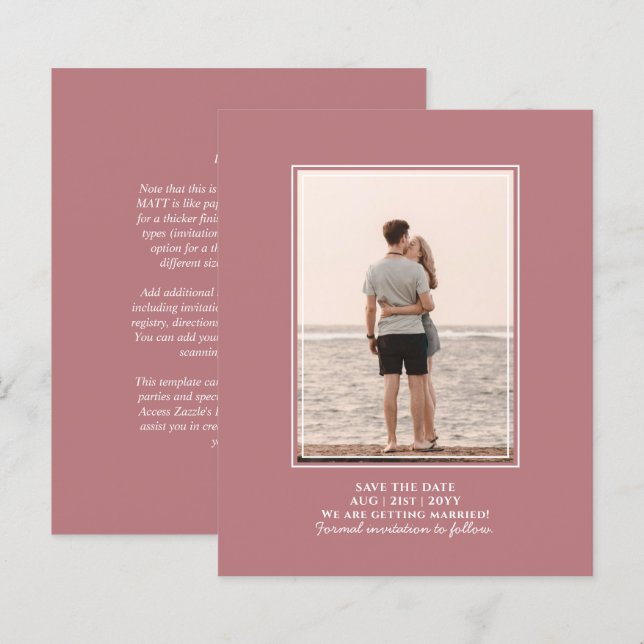 BUDGET Photo Save the Date Dusty Rose Wedding (Front/Back)
