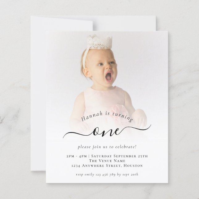 Budget Photo Script 1st Birthday Party Invitation (Front)