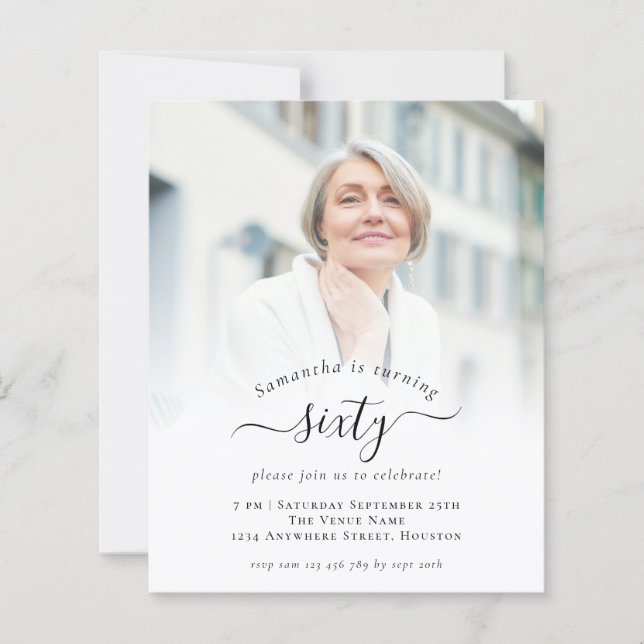 Budget Photo Script 60th Birthday Party Invitation (Front)