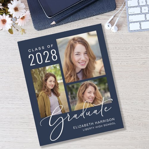 Budget Photo Script Blue Graduation Announcement