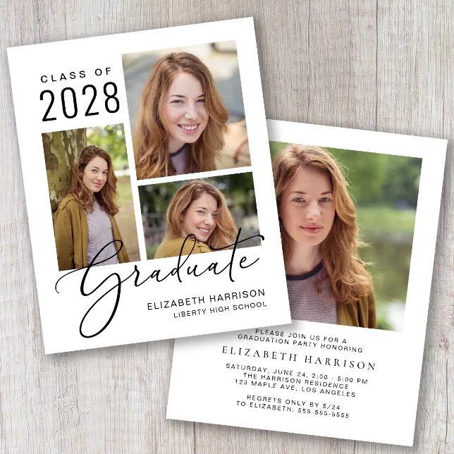 Budget Photo Script Graduation Party Invitation | Zazzle