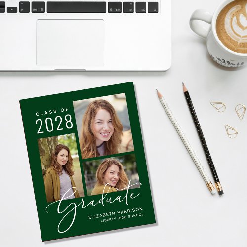 Budget Photo Script Green Graduation Announcement