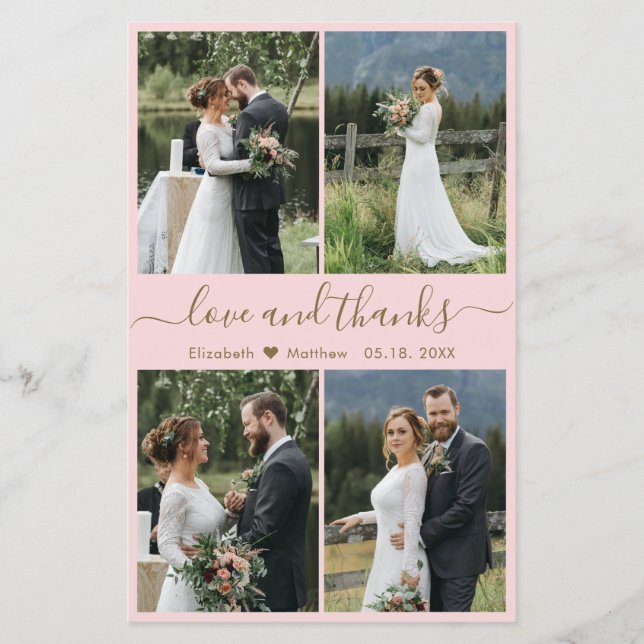 Budget Photo Script Pink Gold Wedding Thank You (Front)