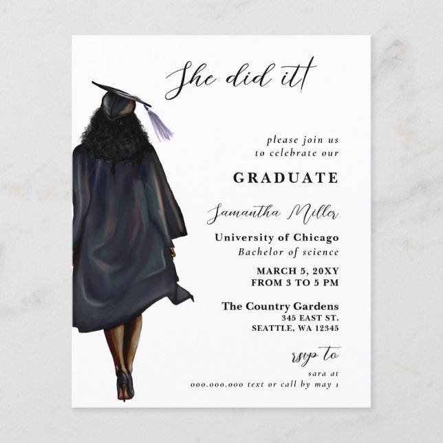 Budget Photo She Did It Graduation Invitation (Front)