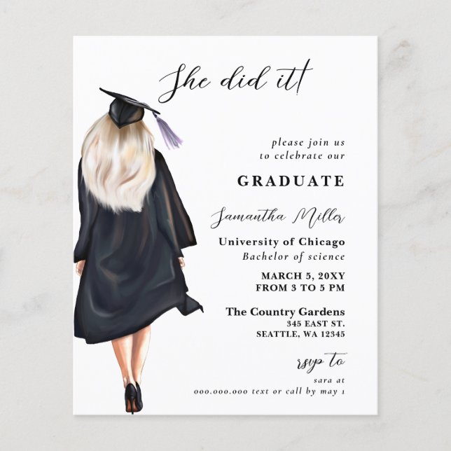 Budget Photo She Did It Graduation Invitation (Front)