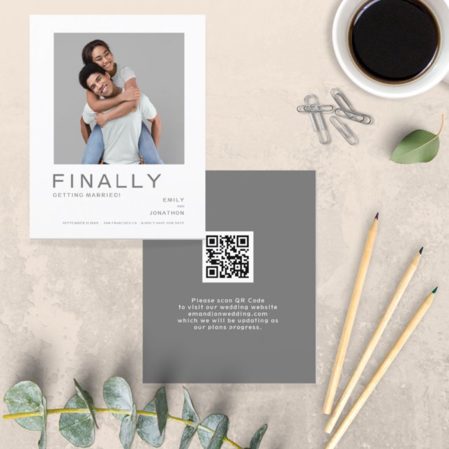 Budget Photo Simple QR Code Gray Save The Date (Creator Uploaded)