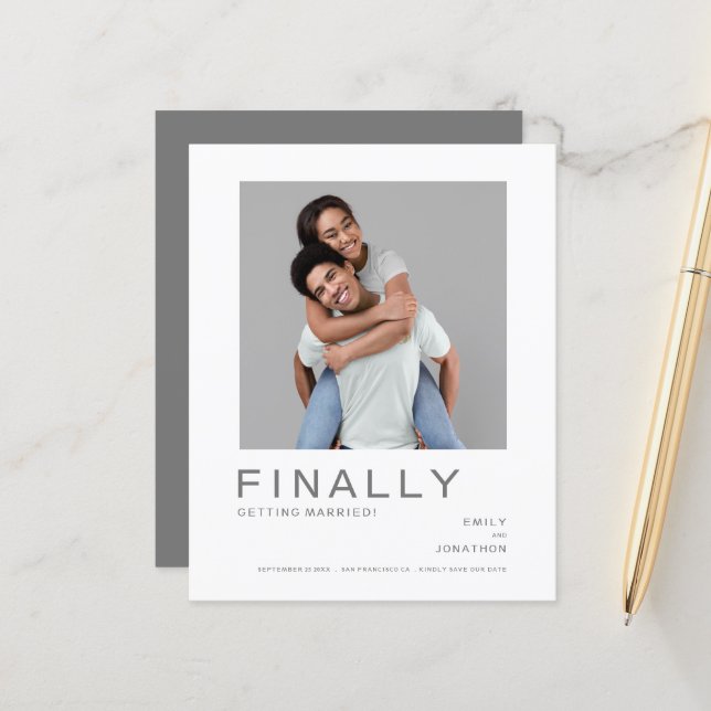 Budget Photo Simple Typography Gray Save The Date (Front/Back In Situ)