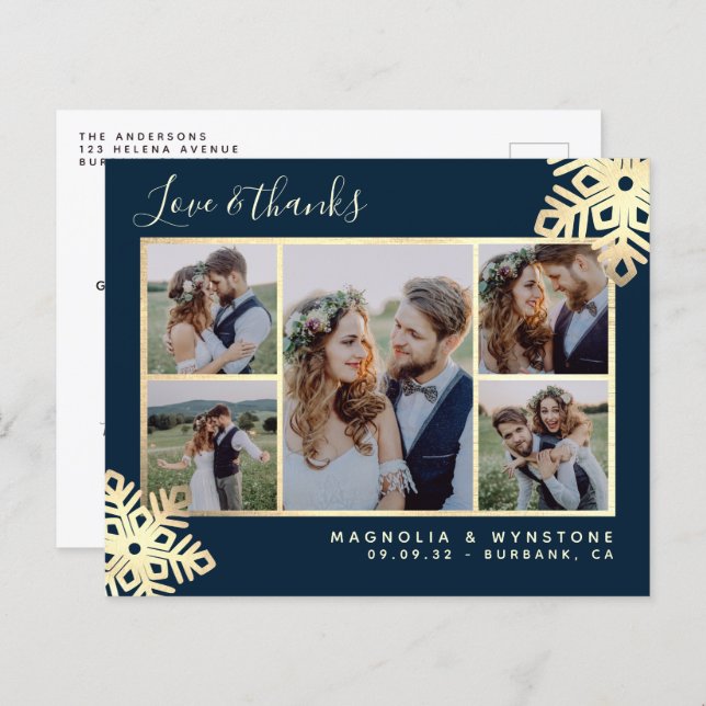 Budget Photo Snowflake Wedding Thank You Postcard (Front/Back)