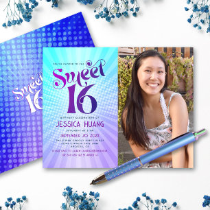 Budget Photo Sweet 16 Purple Blue Gradient Invite