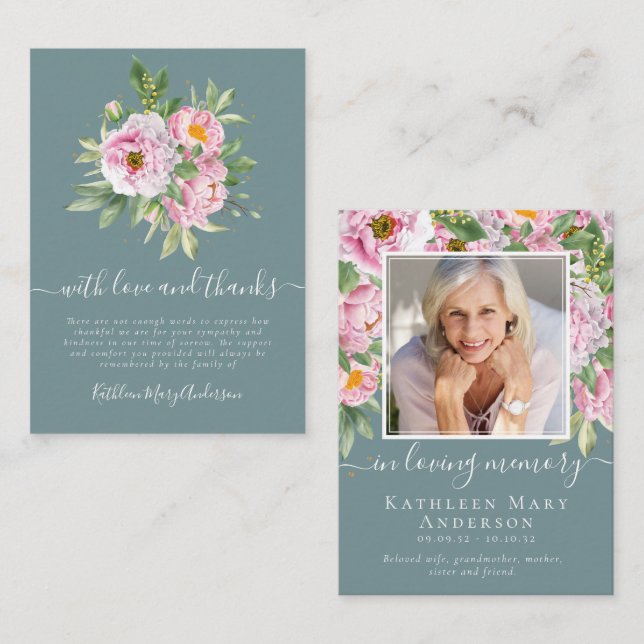 Budget Photo Sympathy Floral Funeral Thank You Not Note Card (Front/Back)