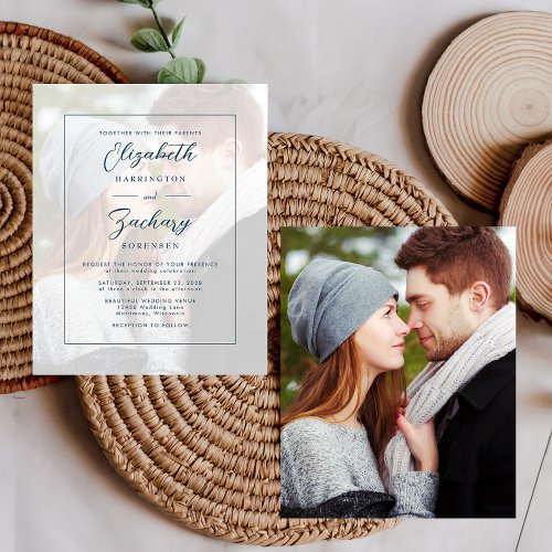 Budget Photo Teal Script Wedding Invitation