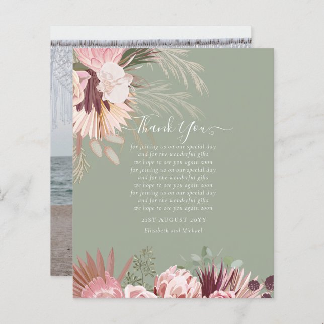 BUDGET Photo Thank You Card Pampas Grass Wedding (Front/Back)