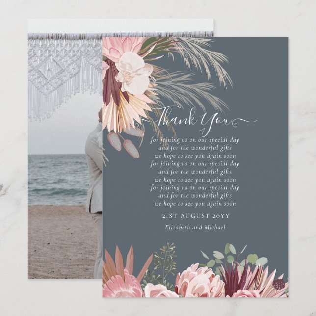 BUDGET Photo Thank You Card Pampas Grass Wedding (Front/Back)