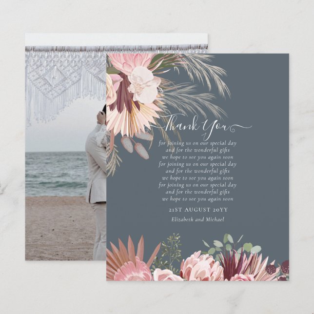 BUDGET Photo Thank You Card Pampas Grass Wedding (Front/Back)