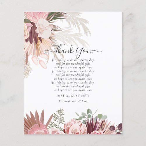 BUDGET Photo Thank You Card Pampas Grass Wedding Flyer