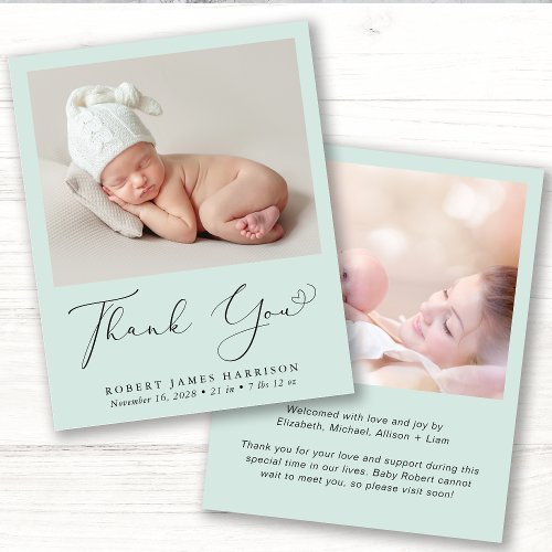 Budget Photo Thank You Mint Birth Announcement