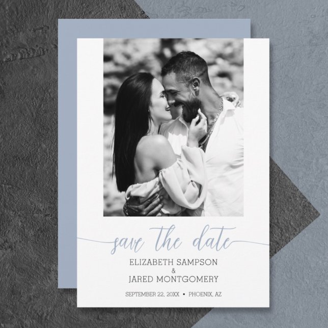 Budget Photo Wedding Dusty Blue Save The Date (Creator Uploaded)