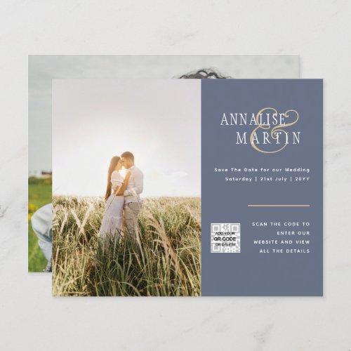 BUDGET Photo Wedding Invitation BLUE Save Dates