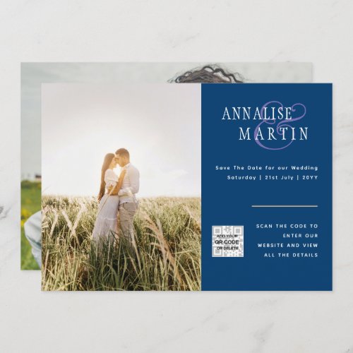 BUDGET Photo Wedding Invitation BLUE Save Dates