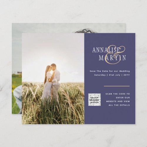 BUDGET Photo Wedding Invitation BLUE Save Dates