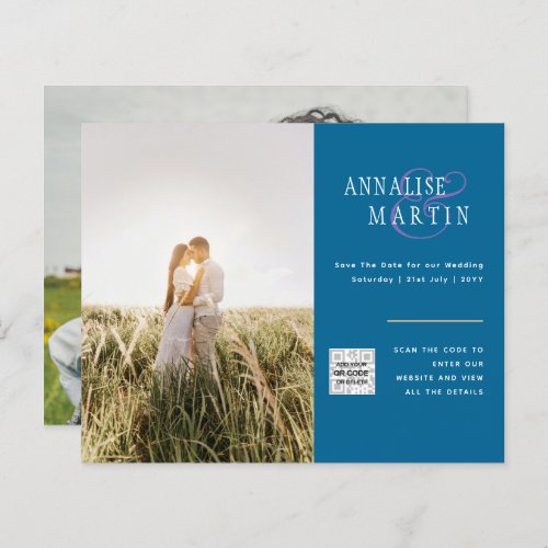 BUDGET Photo Wedding Invitation BLUE Save Dates