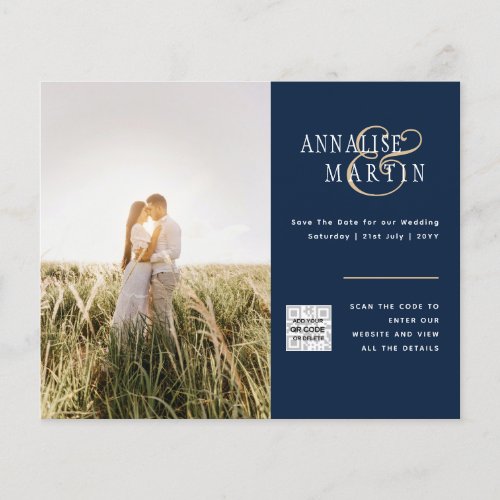 BUDGET Photo Wedding Invitation BLUE Save Dates Fl Flyer